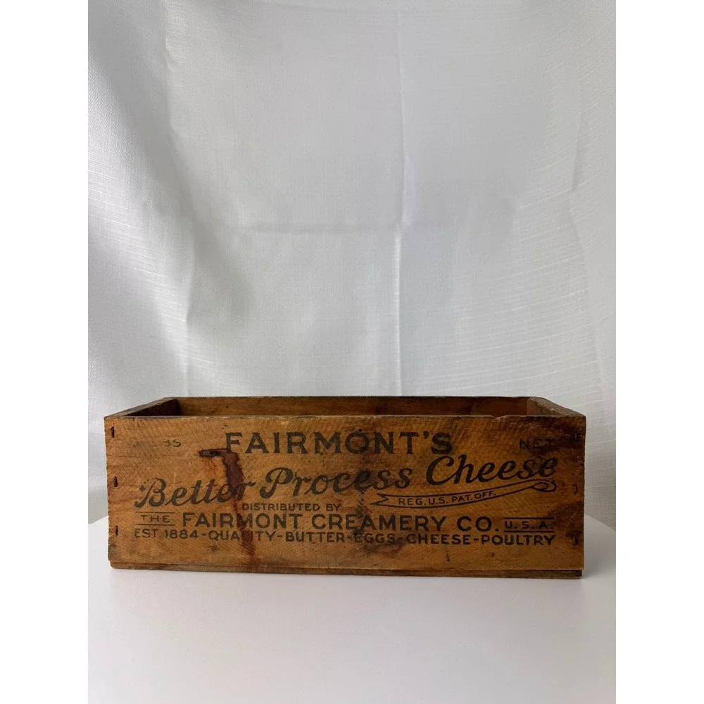 Vintage Fairmont's 5 LB Process Cheese Wooden Box American Cheese Advertising